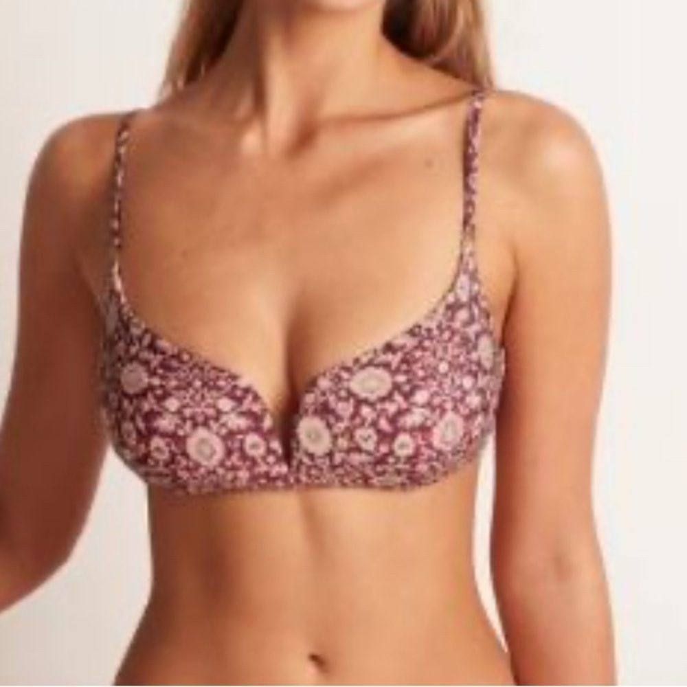 Monte & Lou Kara Boho V Wire Bralette/Swim, Pink/Purple Floral, Size 10 US, NWT